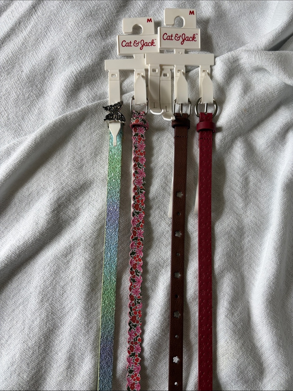 Cat & Jack Girls' Belt Set — Mint Ombre, Pink Floral, Brown, Red